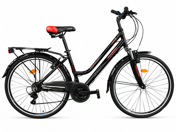 Велосипед городской женский 28" Crosser City Life Lady рама 18", 21 скорость Shimano, алюминий, багажник, крылья Красный