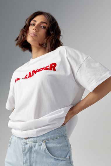 Трикотажная футболка с надписью Jil Sander - белый с красным цвет, L (есть размеры) | Зображення 5