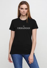Футболка женская черная с принтом "I'm Ukrainian (белый)", XL