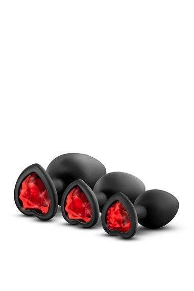 Набір анальних пробок LUXE BLING PLUGS TRAINING KIT RED GEMS, Черный/Красный