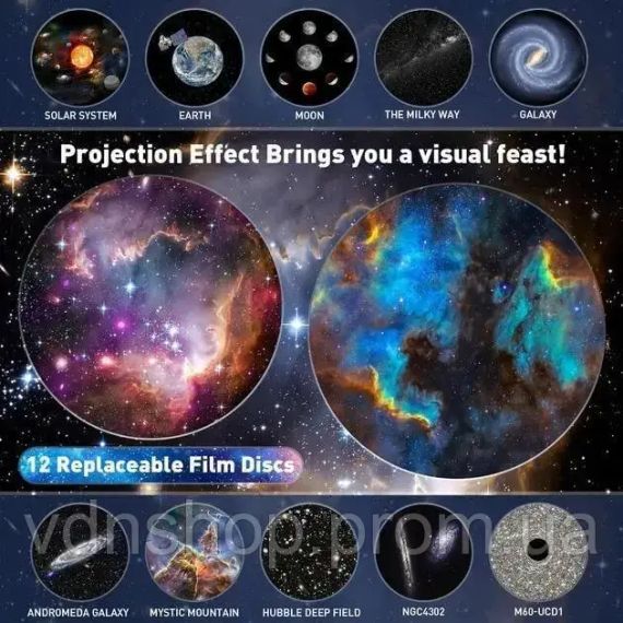 Домашний планетарий + 13 картриджей ночник проектор звездного неба галактика с сменными картриджами Белый | Зображення 5