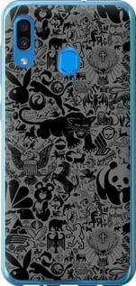 Чохол на Samsung Galaxy A20 2019 A205F Чорно-сірий стикер бомбінг із силікону FCh_047902