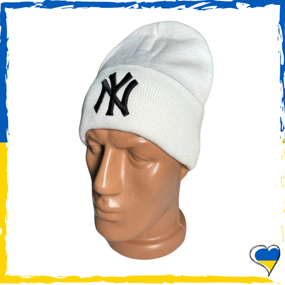 Шапка белая New Yorker на флисе брендовая универсальная. Шапка мужская, женская, подростковая, детская