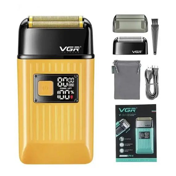 Електробритва шейвер VGR V-357 з USB і LED-дисплеєм, Жовта/Акумуляторна бездротова чоловіча бритва | Зображення 4