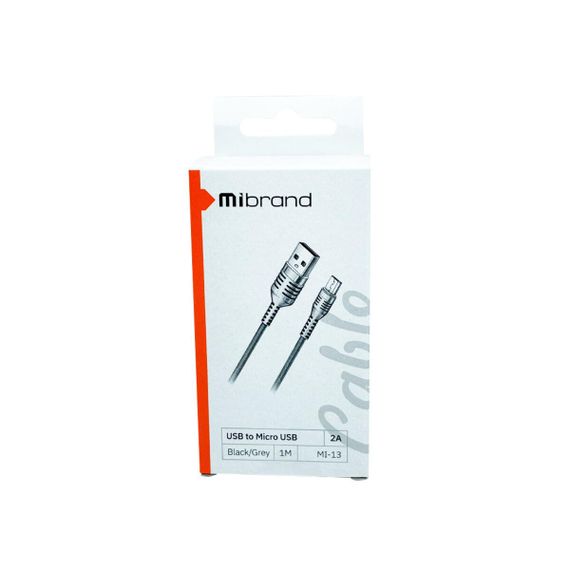 Кабель Mibrand MI-13 Feng World Charging Line USB for Micro 2A 1m Black/Grey | Зображення 1