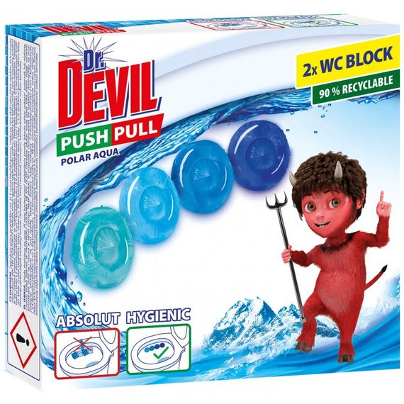 Туалетні блоки без кошика для унітазу Dr.Devil Push Pull Полярна вода 8595025835673 40 г