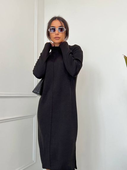 Женское теплое платье миди из двухсторонней ангоры VE004 размер 48/50, цвет черный