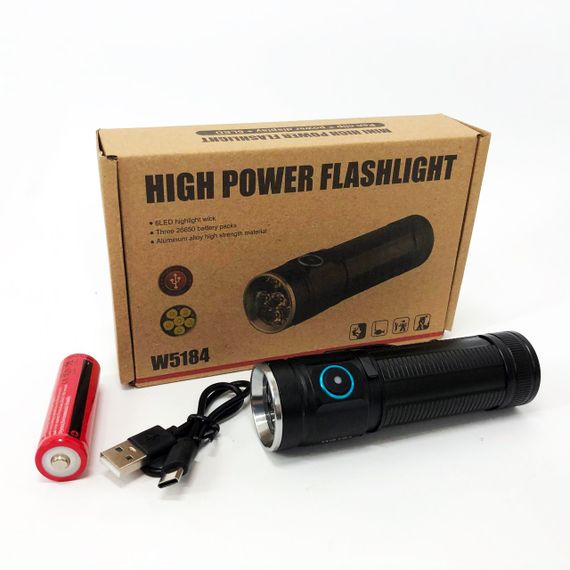 Ручний ліхтарик W5184-6XHP360, Супер яскравий ліхтарик, Суперпотужний пошуковий ручний ліхтар тактичний | Зображення 3