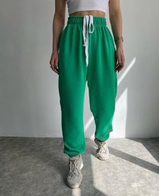 Женские спортивные штаны джоггеры с широким шнурком GF198 цвет зеленый, размер 42/44