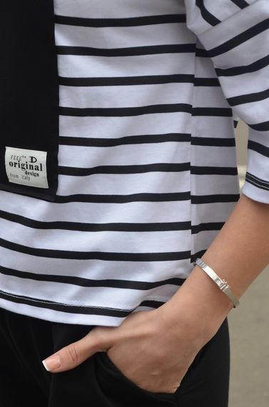 Женский летний споривный костюм штаны и футболка в полоску  GF1712 цвет черный размер 42/44 | Зображення 1