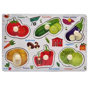 Деревянный пазл-вкладыш Овощи 73239-4 названия на английском языке