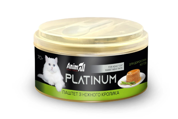 Вологий корм AnimAll Platinum для дорослих котів, ніжний паштет з кролика, 70 г