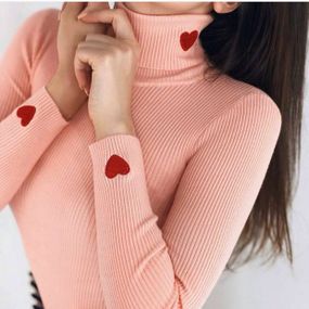 Женская водолазка-гольф в рубчик с сердечками KV920, размер 42/48, цвет розовый