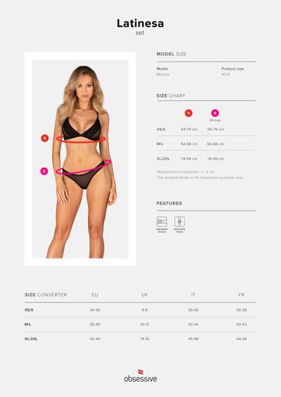 Комплект Obsessive Latinesa 2-pcs set XS/S, бюстгальтер та трусики | Зображення 4
