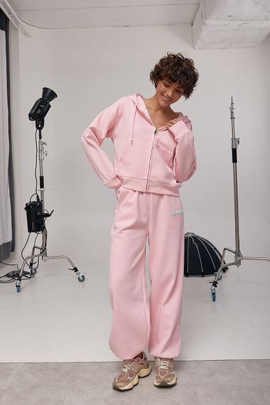 Спортивний костюм вільного фасону з написами - рожевий цвет, S (є розміри)