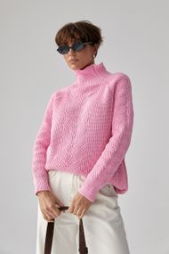 В'язаний жіночий светр із косичками - рожевий цвет, ONE SIZE (є розміри)