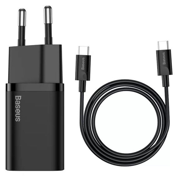 МЗП Baseus Super Si Quick Charger 25W (1USB-C) + кабель Type-C to Type-C (TZCCSUP-L) Чорний