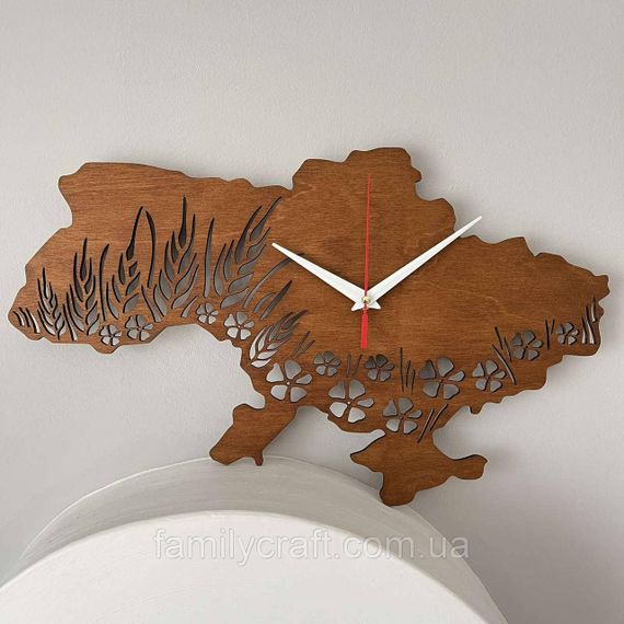 Настінний годинник Карта України з фанери Патріотичний дерев'яний годинник | Зображення 1