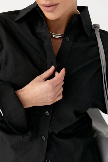 Класична однотонна сорочка з драпіруванням - чорний цвет, ONE SIZE (є розміри) | Зображення 3