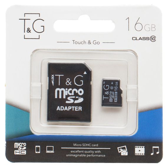 Карта памяти T&G (UHS-1) microSDHC Class 10 - 16GB (с адаптером) Черный