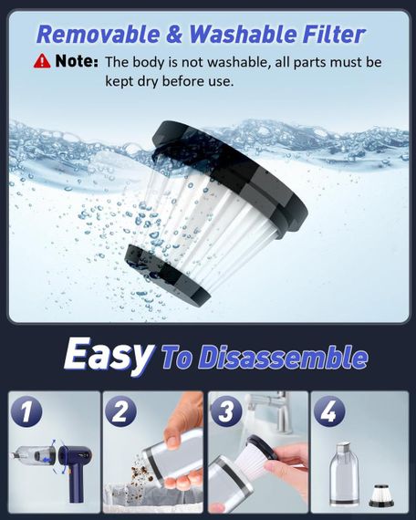 Портативний пилосос для всмоктування, видування, надування й накачування 4 в 1, 15000 Па, 7 насадок | Зображення 4