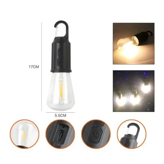 Лампочка с аккумулятором + карабин, от USB, BL HK-169C / Подвесная LED лампочка / Фонарь для кемпинга | Зображення 3