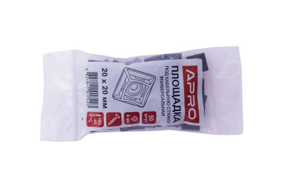 Площадка для хомута пластикового Apro - 20 x 20 мм с отверстием черная (50 шт.) (PH-2020B)