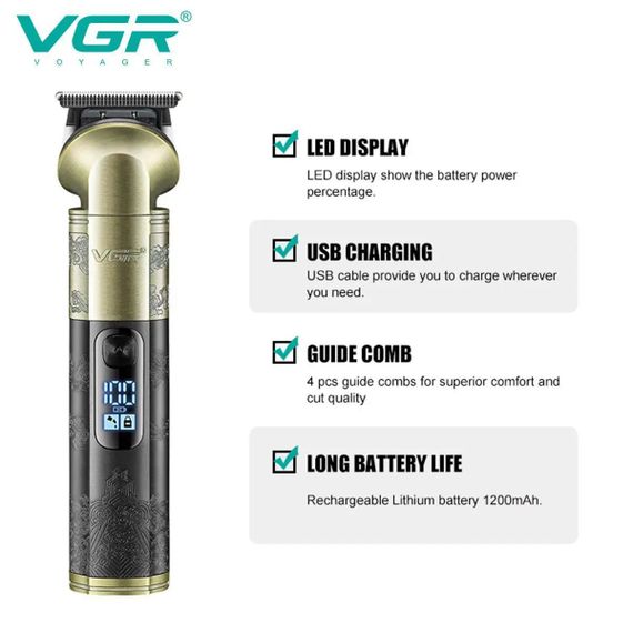 Машинка для стрижки чоловіча VGR V-296, Електромашинка для волосся Машинка стрижки на акумуляторі IJ-85 | Зображення 3