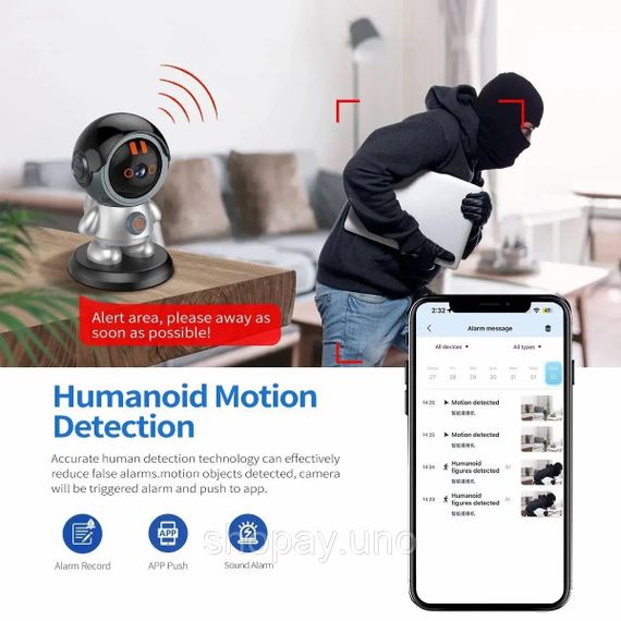 Видеоняня с функцией ночного видения · Беспроводная Wi-Fi камера видеонаблюдения · Домашняя IP-камера с датчиком движения | Зображення 2