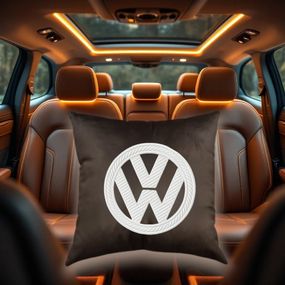 Авто Подушка c вышивкой логотипа марки фольцваген Volkswagen коричневый автомобилисту 00054