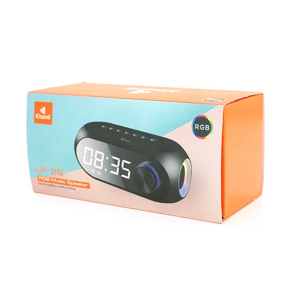 Колонка Kisonli LP-2S Bluetooth 5.0, 1х5W, 1200mAh, USB/TF/BT/FM/AUX/LCD/Clock, DC: 5V, Black, BOX, Q60 | Зображення 1