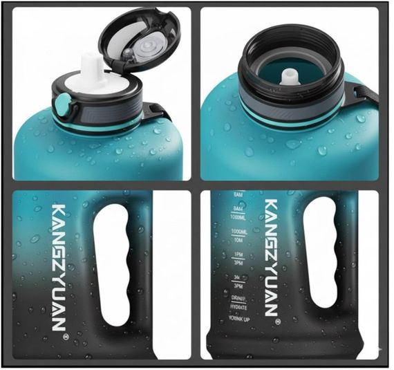 Еко-пляшка KANGZYUAN 1800 мл — Синя Tritan BPA-free, ударостійка, спортивна з ручкою та ремінцем | Зображення 6