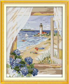 Набір для вишивання за нанесеною на канву схемою "Sea view outside thection".AIDA 14CT printed, 33*40 см