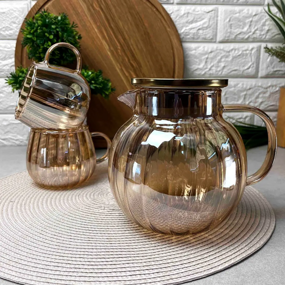 Стильный стеклянный чайник Amber Fresh Wave GK-5530 1,25 л из термостойкого боросиликатного стекла Золотистый | Зображення 4