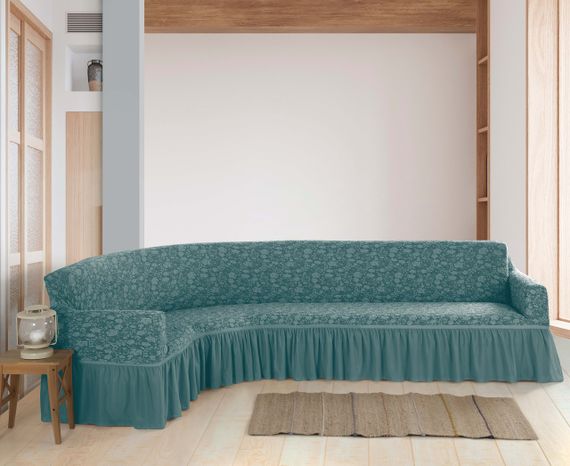 Жакардовий чохол на кутовому диван Roza з спідницею М'ятний