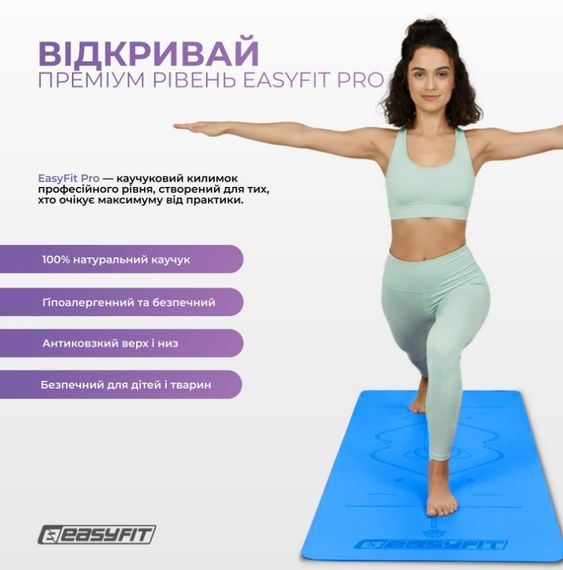 Килимок для йоги професійний EasyFit каучук 5 мм Синій (EF-1925-BL) | Зображення 2