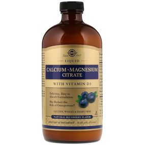 Микроэлемент Кальций Solgar Calcium Magnesium Citrate with Vitamin D3 Liquid 16 fl oz 473 ml Natural Blueberry Flavor