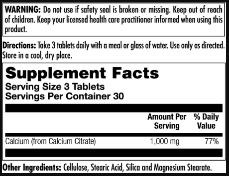 Calcium Citrate 1000mg - 90 tabs | Зображення 1
