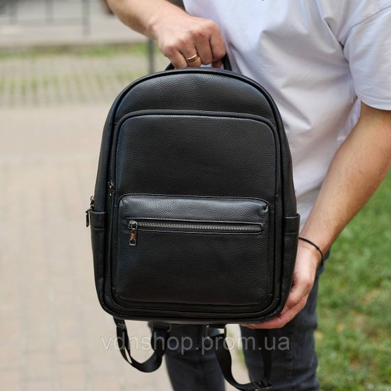 Чоловічий шкіряний рюкзак 41х31х16, універсальний міський наплічник для роботи та поїздок, офісна чоловіча сумка, чорний | Зображення 1
