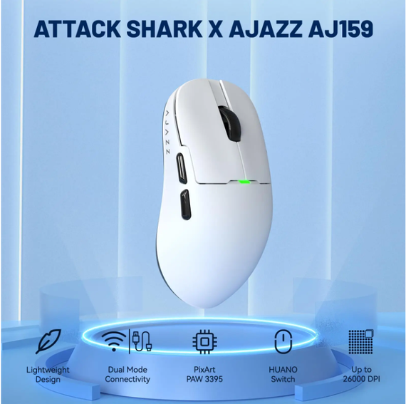 Бездротова легка магнітна миша Ajazz AJ159P PAW3395 2.4G 26000 DPI RGB Біла | Зображення 1
