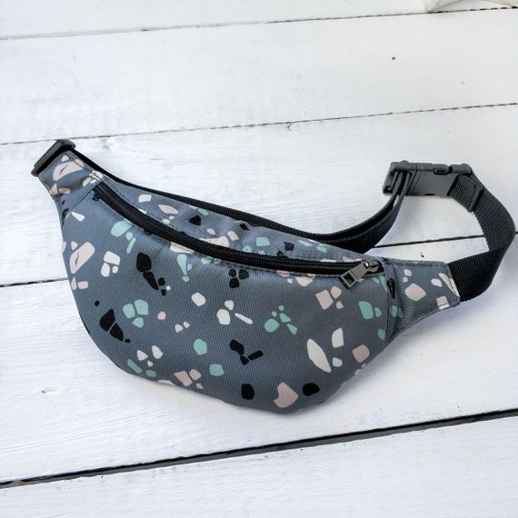Сумка на пояс бананка Bumbag Мозаика серая 27x16 см (BB_18J021_BL_BL)