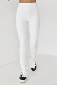 Женские лосины из эластичного трикотажа с разрезами - молочный цвет, L (есть размеры)