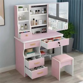 Стол макияжный с LED-зеркалом и пуфиком (STL-MD 88), розовый — стиль и комфорт в каждой детали
