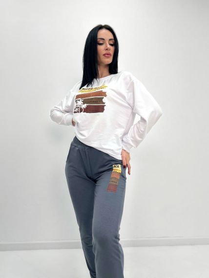 Женский спортивный костюм штаны и свитшот GF07955 цвет бело-серый, размер 54/56 | Зображення 4