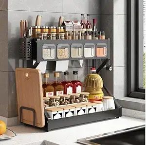Органайзер для приправ Glaceon Spice Rack, двухъярусная стойка для посуды + спецовница, многофункциональная сушилка посуды и для специй, вместительная полка для специй с кухонными шкафами | Зображення 3