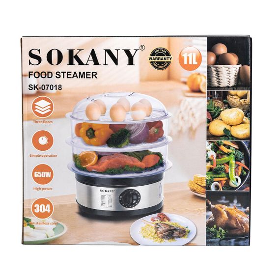 Пароварка електрична трирівнева 650 Вт 11 л з таймером і захистом від перегріву Sokany SK-07018 | Зображення 7