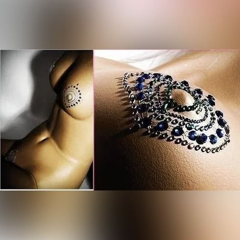 Прикраси для грудей та бікіні зі стразами Bijoux Indiscrets Flamboyant смарагдово-блакитний | Зображення 2