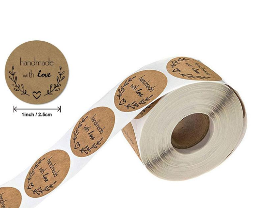 Наклейка ,стикер  "Hand made with love" (15 шт)