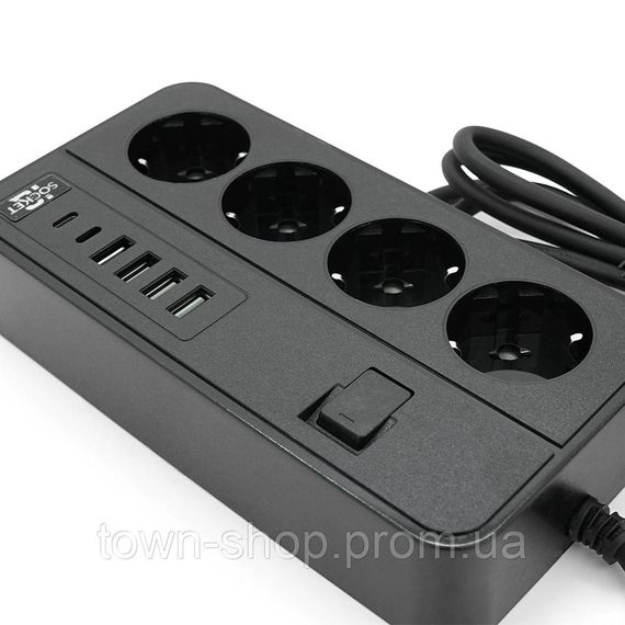 Сетевой фильтр G13, 3000W, 4 Socket + 4 USB 3,2А + 2 Type-C, 2м, Black, Box | Зображення 3