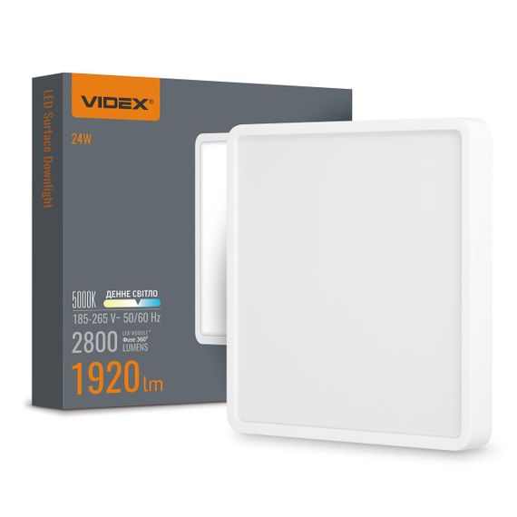 Світлодіодний світильник накладний квадрат VIDEX 24W 5000K White